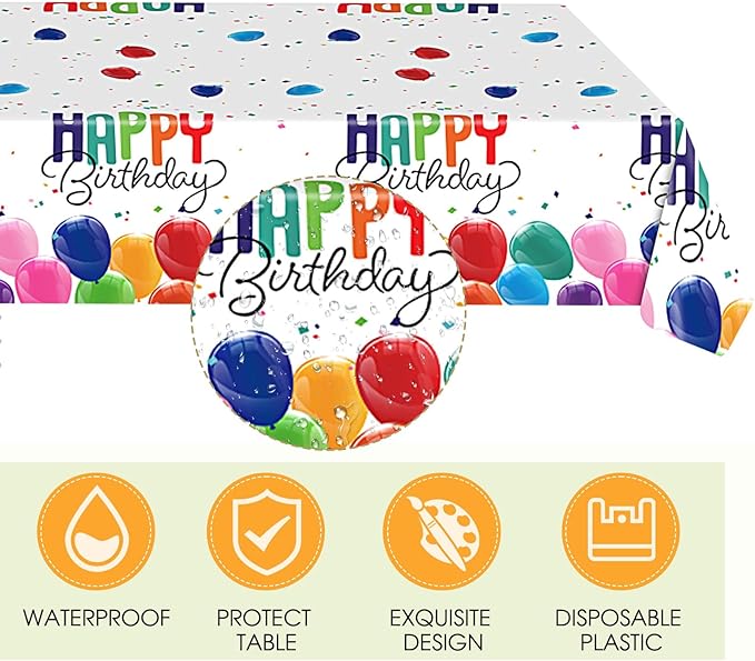 41PCS Happy Birthday Decorations Colorful Birthday Themed Decorations Includes Disposable Paper Plates and Napkins,Tablecloth for Kids' Boys Girls Baby Shower