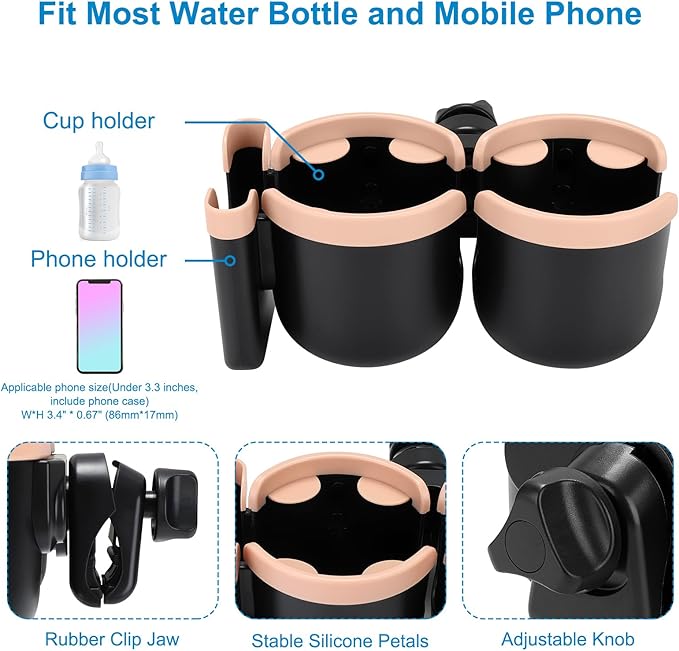 Accmor Stroller Cup Holder with Phone Holder, Bike Cup Holder, Universal Cup Holder for Uppababy Nuna Doona Strollers, 2-in-1 Cup Phone Holder for Stroller Bike Accessory