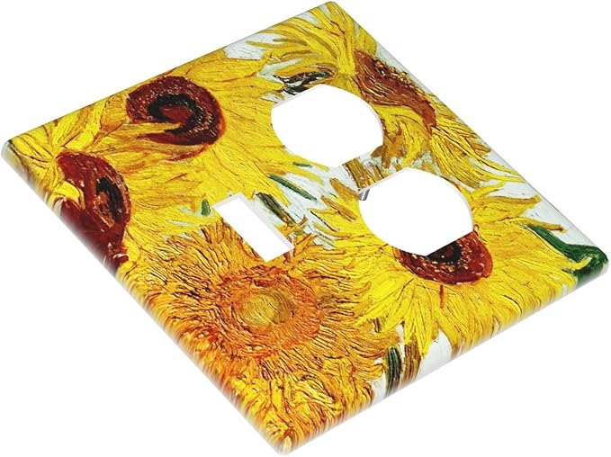 Rustic Sunflower Oil Painting Vintage Flowers Wallplates 1 Toggle 1 Duplex Switch Plate Electrical GFCI Faceplate Decorative Light Switch Covers for Bed Room Living Room Decor