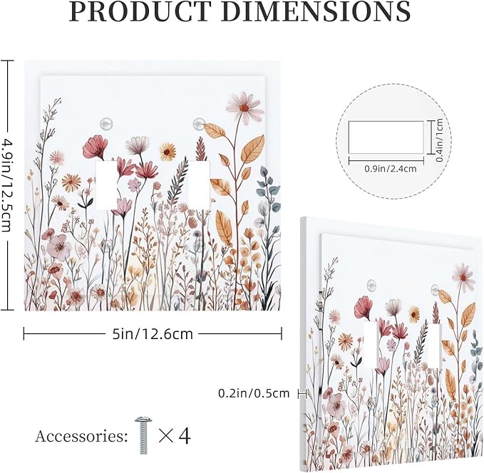 Decorative Switch Plates Spring Floral Pink Wildflower Leaves Plants 2 Gang Double Toggle Outlet Light Switch Cover Wall Plate Electrical Faceplate For Home Bed Room Decor