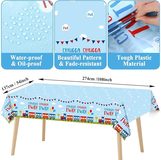 Qyeahkj 24 Guests Chugga Chugga Two Two Birthday Party Paper Plates Napkins Tablecloth Supplies Set Train 2nd Disposable Tableware Dinnerware Decorations Favors for Boys Girls Birthday Party