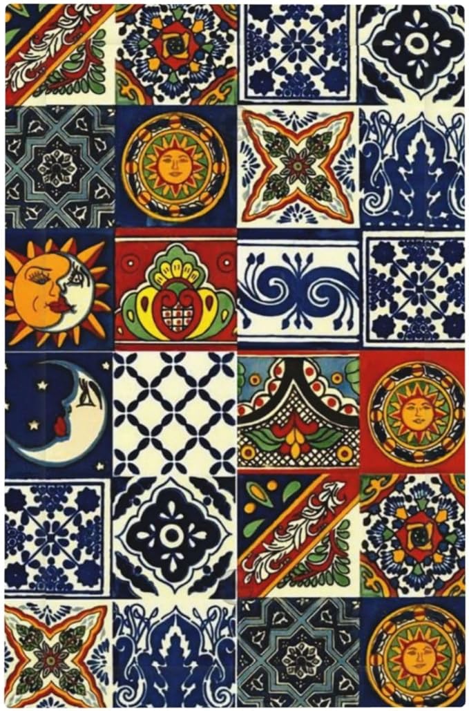 Colorful Boho Sun Moon Mexico Talavera Tile Decorative 1 Gang No Device Blank Wall Plate Oversize Hippie Mosaic Tiles Electric Unused Receptacle Decorator/Gfci Light Outlets/Switches Face Plate Cover