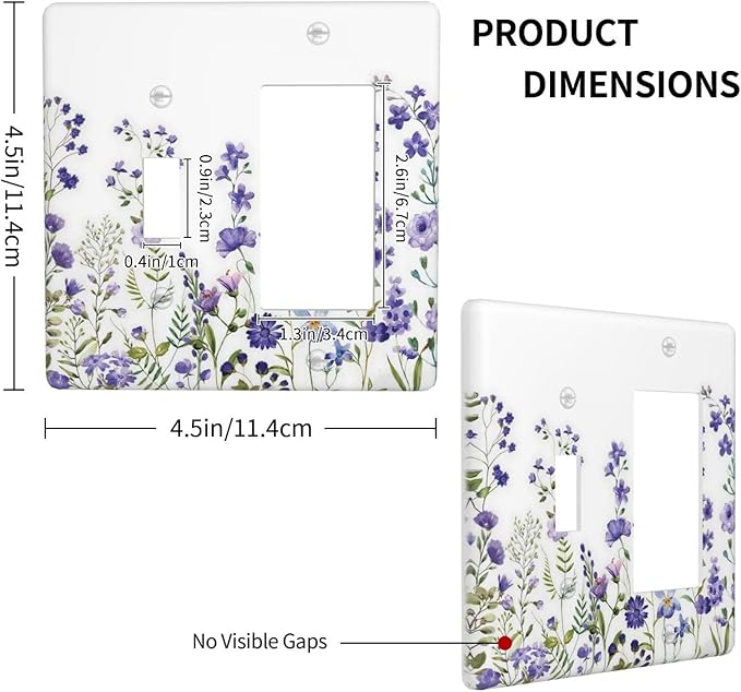 Lavender Wildflowers Purple Flowers Plant Floral Outlet Covers 1 Toggle 1 Rocker Combination Decorative Wall Plate Electrical Switch Plates Light Switch Cover Plate for Bedroom Living Room Decor