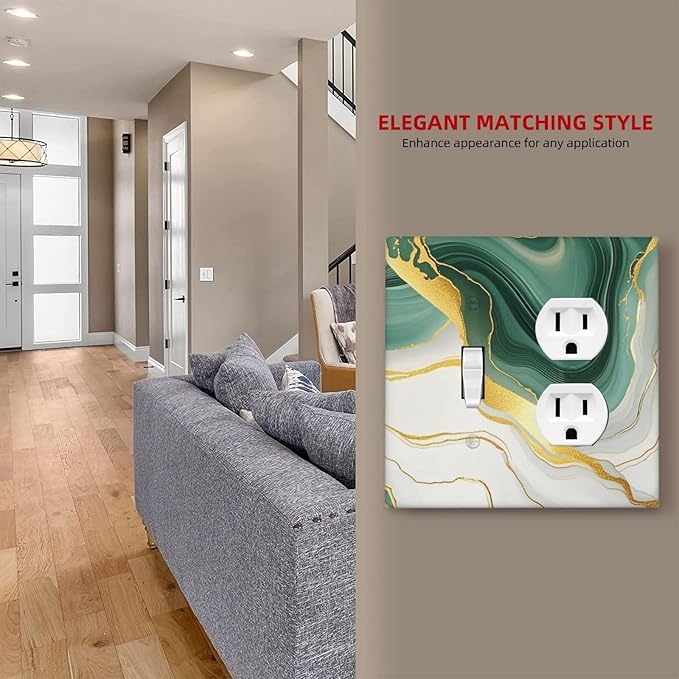 Wallplates Turquoise Marble Texture Golden Lines 1 Toggle 1 Duplex Switch Plate Electrical Gfci Faceplate Decorative Light Switch Covers For Bed Room Bathroom Decor