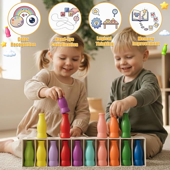 Match The Bottle Color Game, Fun Family Board Game for Kids and Adults 2–4 Players, Bottle Flip Challenge Toy for Travel, Camping, Holidays, Celebrate Birthday Party, Backyard Night (Medium, Plastic)