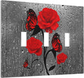 Butterfly Red Rose Flower 3 Gang Triple Toggle Light Switch Wall Plate Cover Decorative Electrical Faceplate For Girls Bathroom Home Living Room Decorate 6.7" x 4.8