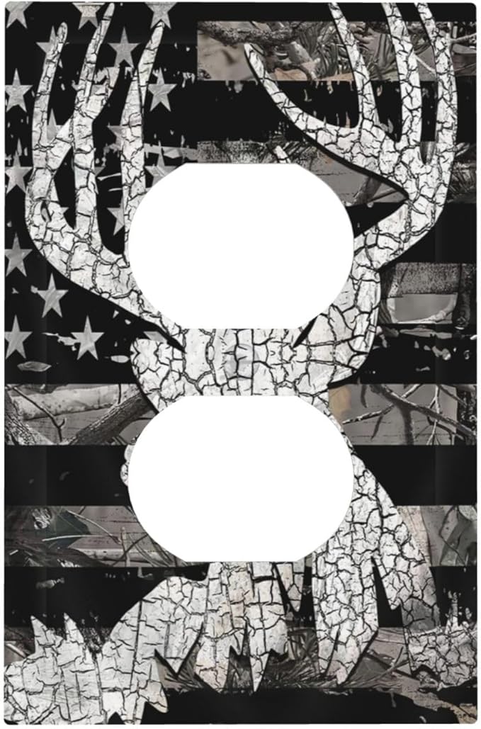 American Flag Forest Antler Deer Elk 1 Gang Outlet Plate Covers Decorative Single Duplex Wall Plate Electrical Receptacle Light Switch Cover Electric Switchplate Country Decor