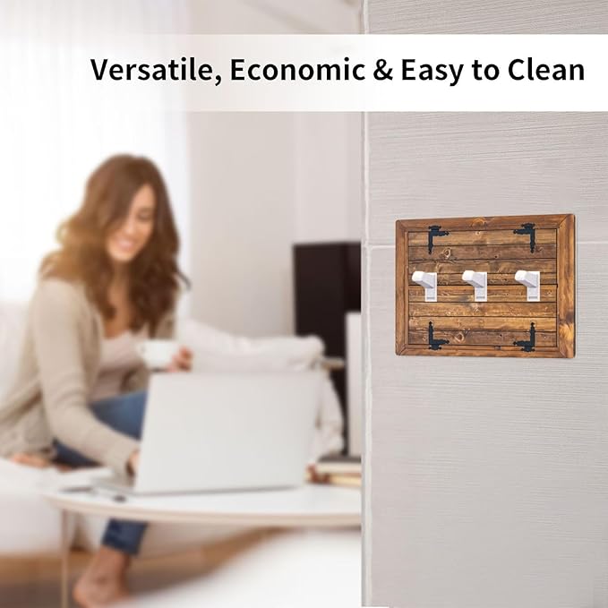 Faux Wood Decorative Printed Light Switch Cover Plates Decorative Triple Toggle Wall Plate, 3 Gang Lightswitch Cover
