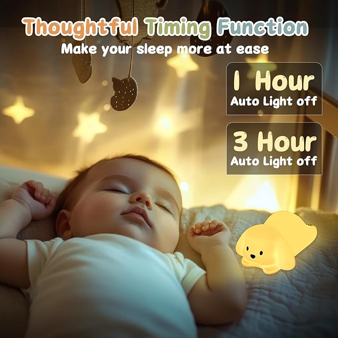 LOVERUIS Night Lights Squishy Light Dogs Colorful Night Light for Kids 1/3 Hours Timer Dimmable Puppy Gift Kid Dog Cute Decor