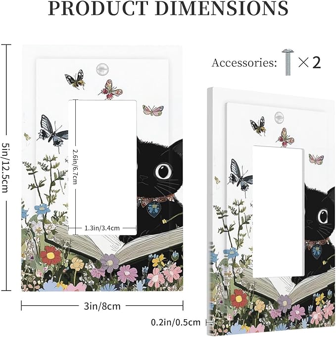 Decorative Outlet Covers Cute Cat Wildflowers Boho Flowers Floral 1 Gang Single Rocker Light Switch Cover Plate Wall Plates Gfci Faceplate For Nursery Kids Room Decor