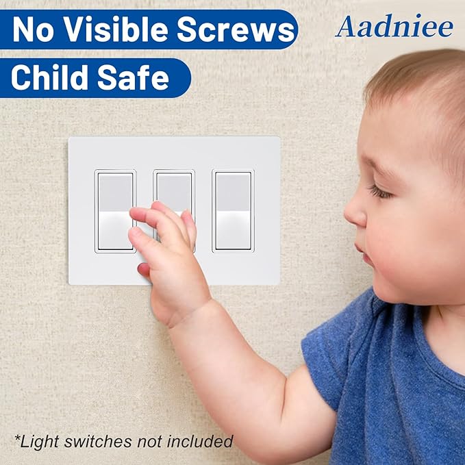 Screwless Decorator Wall Plates, 3-Gang Child Safe Outlet Covers, Standard Size 4.68" x 6.54" Unbreakable Thermoplastic Faceplate for Decor Receptacle Outlet Switch (2 Pack, Gloss White)