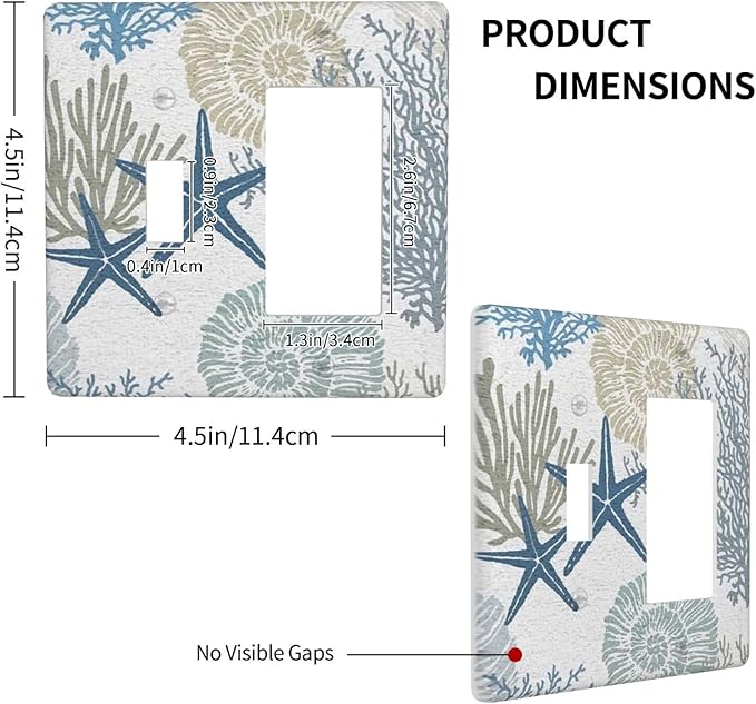 Blue Nautical Beach Coral Starfish 2 Gang Single Toggle/Rocker Combination Light Switch Cover Decorative Combo Wall Plate Cover Electrical Faceplate Room Decor