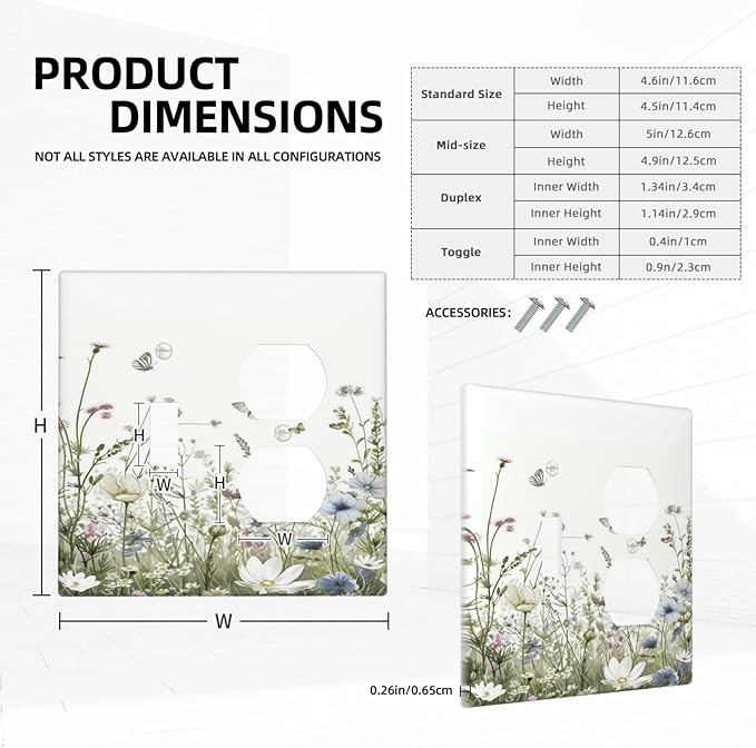 Colorful Wildflowers Daisy Plant Butterfly Floral Wallplates 1 Toggle 1 Duplex Switch Plate Electrical GFCI Faceplate Decorative Light Switch Covers for Bed Room Living Room Decor