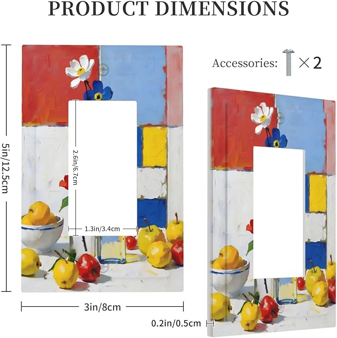 Color Block Floral Still Life Art Red Yellow Blue Abstract Decorative Outlet Covers 1 Gang Single Rocker Light Switch Cover Plate Wall Plates GFCI Faceplate for Farmhouse Bedroom Decor