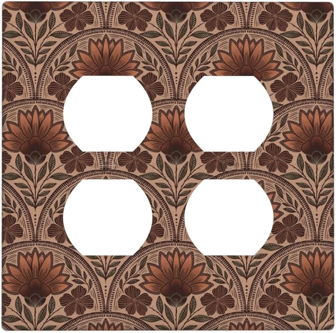 Earth Tone Floral Rustic Damask Boho Flower Outlet Covers 2 Gang Double Duplex Decorative Light Switch Covers Electrical Wallplates Socket Faceplate for Farmhouse Home Decor