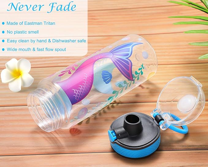 Home Tune Cute Water Bottle for School Kids Girls, BPA FREE Tritan & Leak Proof & Easy Clean & Carry Handle, 23oz/ 680ml - Mermaid