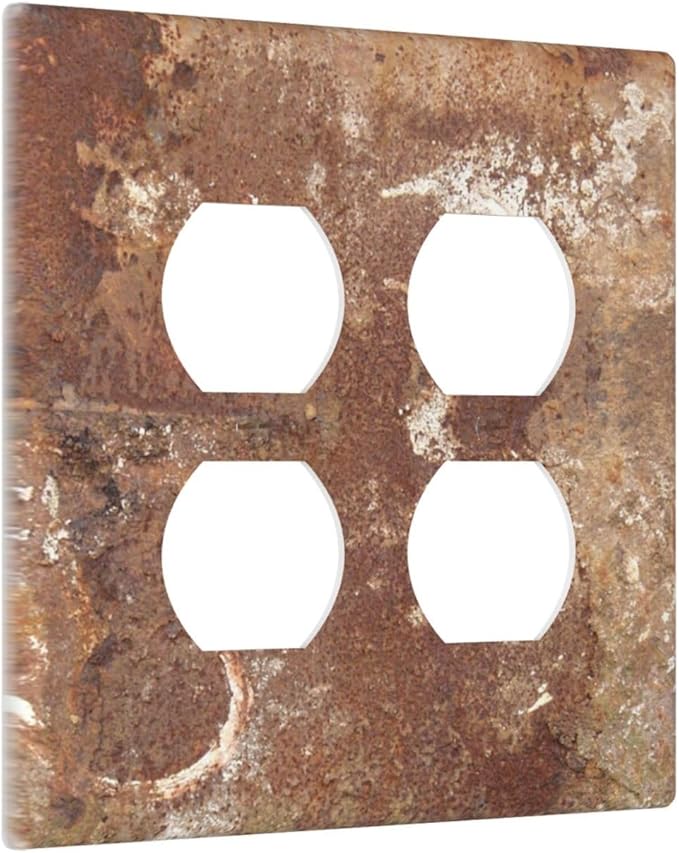 Outlet Covers Shabby Old Aged Rusty Antique Brass Metal 2 Gang Double Duplex Decorative Light Switch Covers Electrical Wallplates Socket Faceplate For Farmhouse Cabin Decor