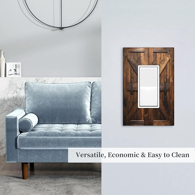 Decorative Outlet Covers Retro Brown Wood Barndoor 1 Gang Rocker Light Switch Cover Plate Single Wall Plates for Electrical Outlets Switch Plate Covers Faceplate for Farmhouse Decor