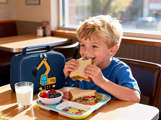 LOIDOU Lunch Box Kids Boys Insulated Lunch Bag Thermal Meal Tote Truck Reusable Lunch Pail Bags for School Travel