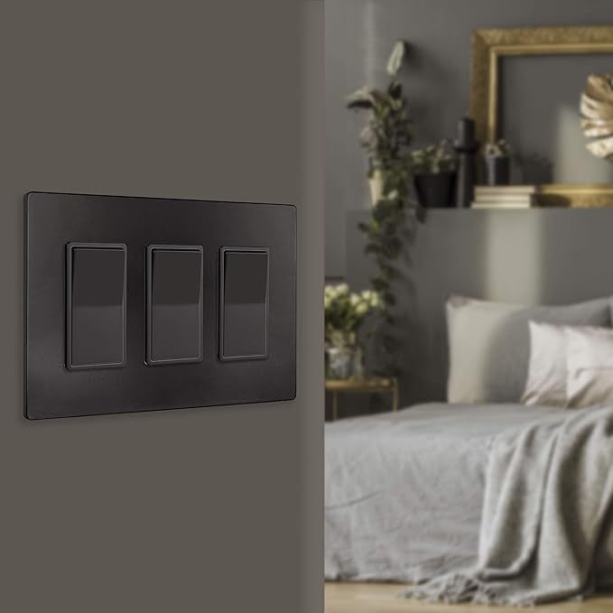 ENERLITES Elite Series Screwless Decorator Wall Plate Child Safe Outlet Cover, Size 3-Gang 4.68" H x 6.53" L, Unbreakable Polycarbonate Thermoplastic, SI8833-DB, Glossy, Dark Bronze