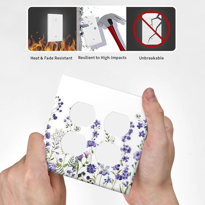 Lavender Wildflowers Purple Flowers Plant Floral Outlet Covers 2 Gang Double Duplex Decorative Light Switch Covers Electrical Wallplates Socket Faceplate for Bedroom Living Room Decor