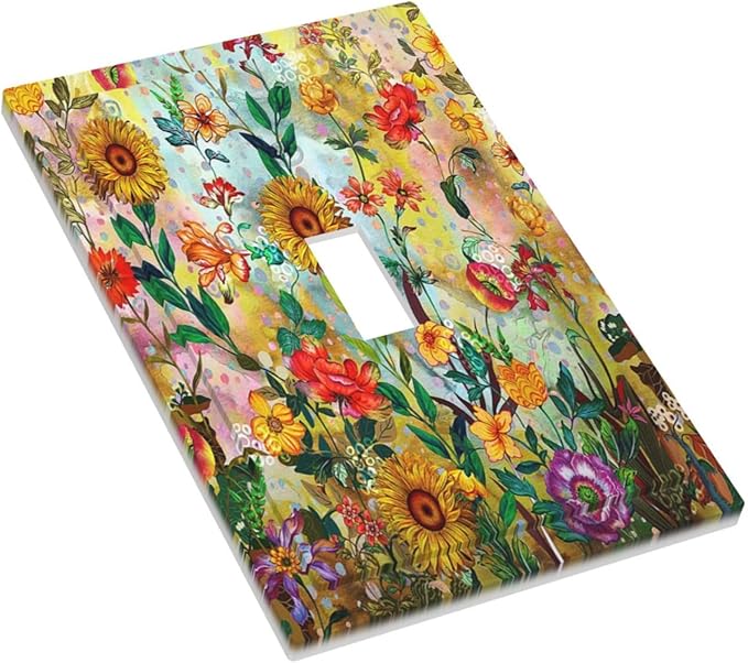 Fall Colorful Sunflower Floral Light Switch Plate Cover 1 Gang Single Toggle Wall Plates Art Decorative Switchplate Outlet Covers Electrical Faceplate for Bedroom Bathroom Kitchen Decor