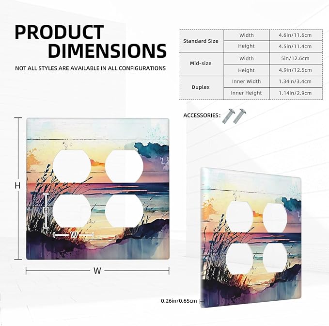 Decorative Outlet Covers Watercolor Sunset Beach Nature Coastal Seascape 2 Gang Wall Plate Double Duplex Light Switch Cover Switch Plate Covers Faceplate for Bedroom Home Decor