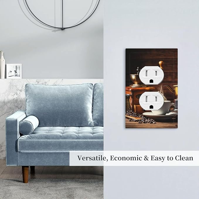 Decorative Outlet Covers with Vintage Coffee Retro Grinder Artwork Design 1 Gang Duplex Light Switch Cover Plate Unique Wall Plates Switchplate Cover for Rustic Kitchen Decor