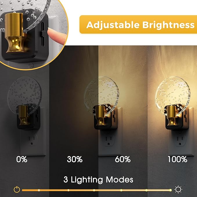 L LOHAS LED Night Lights Plug into Wall, Dusk to Dawn Sensor, 3000K Soft White LED, 180° Rotating Acrylic Bubble Nightlight, 0-100lm Adjustable Brightness, 2-Pack for Bedroom, Bathroom, Hallway