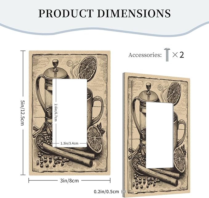 Light Switch Cover Plate Beige Vintage Rustic Coffee Beans Spice 1 Gang Outlet Covers Single Rocker Decorative Switch plates Electrical Wall Plates GFCI Receptacle for Kitchen Coffee Bar Decor