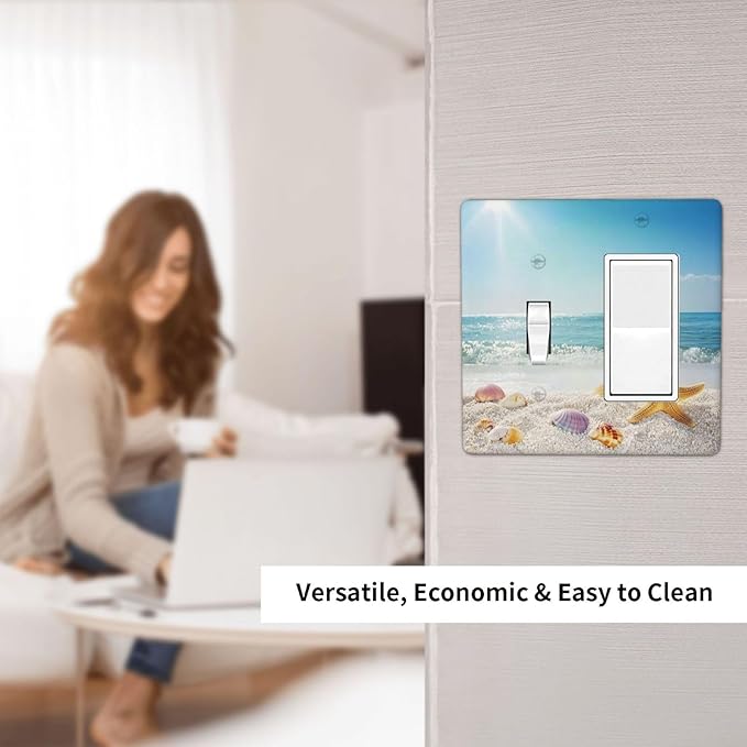 Outlet Covers Summer Beach Colorful Seashell Starfish 1 Toggle 1 Rocker Combination Decorative Wall Plate Electrical Switch Plates Light Switch Cover Plate For Kids Room Nursery Decor