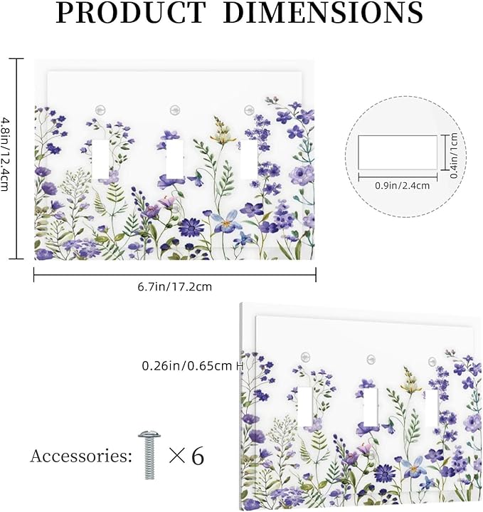 Lavender Wildflowers Purple Flowers Plant Floral Decorative Switch Plates 3 Gang Wall Plate Triple Toggle Light Switch Cover Faceplate Electrical Wall Panels for Bedroom Living Room Decor