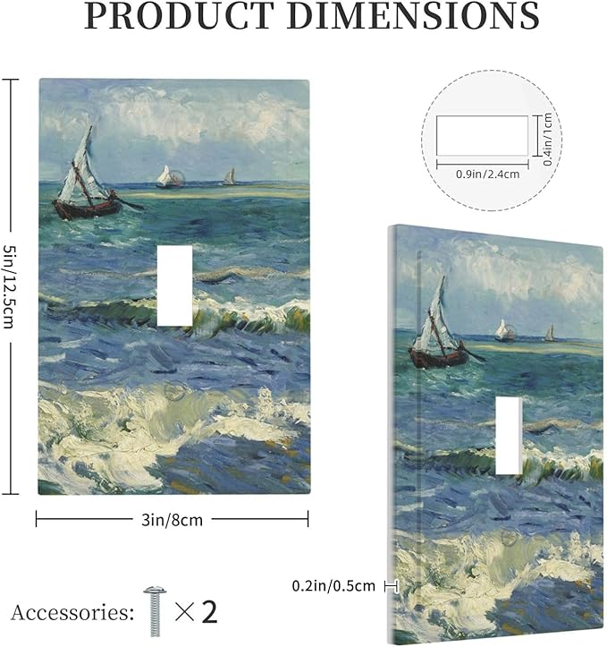 Nautical Ocean Waves Sailboat Painting Blue Sky Decorative Light Switch Cover 1 Gang Single Toggle Device Electrical Faceplate Switchplates Decorator Outlet Wall Plate for Bathroom Bedroom Decor