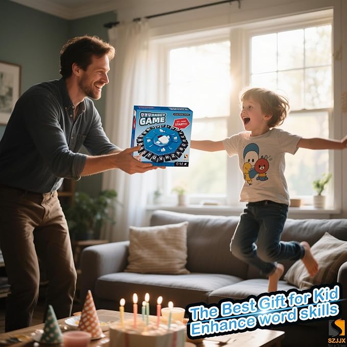 Word Game Family Board Games for Kids & Adults with 2 Modes,220 Topic Categories 24 Letters Pressing Games,Fun Fast-Paced Learning Game with English Pronunciation for Boys Girls Age 3+,35 Cards,Blue