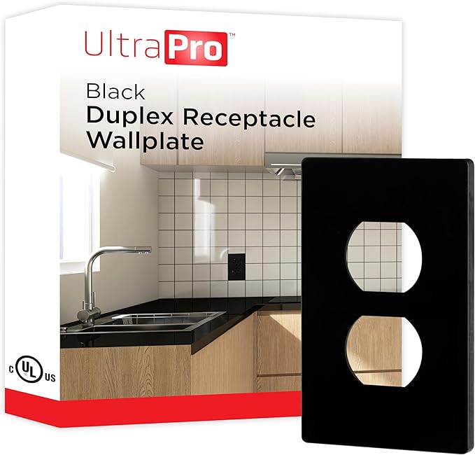 UltraPro Screwless Duplex Receptacle Wallplate, 1-Gang, Modern Snap-On Cover, Child-Safe, Durable Polycarbonate, Easy DIY Installation, Black, 84462