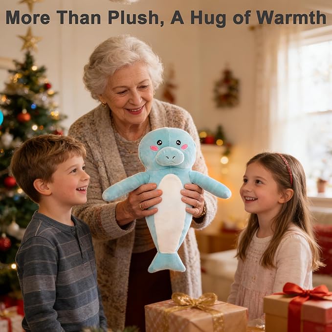 Manatee Heating Pad Plush, Cute Heating Pad for Period Cramps, USB Powered Electric Heated Stuffed Animal Toy for Pain Relief, Soft Portable Gift for Mother Women Kids, Easter Gifts, Blue