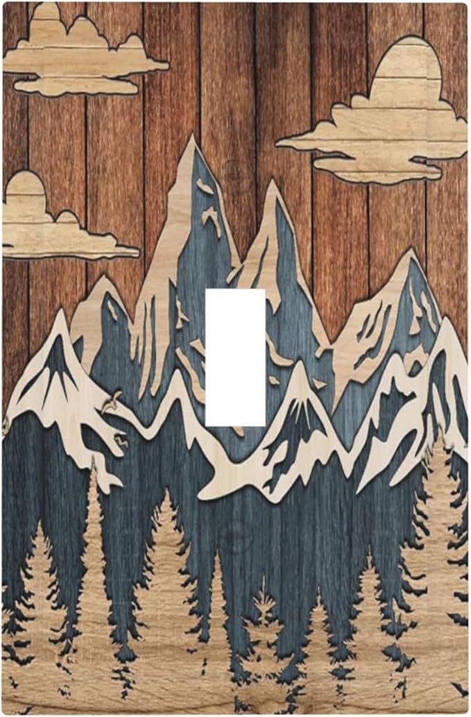 Blue Mountain Range Forest Nature Wilderness Wood Texture Decorative Light Switch Cover 1 Gang Single Toggle Device Electrical Faceplate Switchplates Decorator Outlet Wall Plate for Farmhouse Home