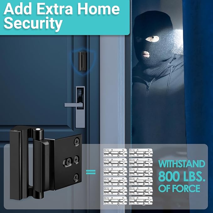 Home Security Door Reinforcement Lock for Kids Safety Upgraded Front Door Locks Withstand 800 lbs Metal Child Proof Door Latch Lock for Inside Door Top Extra Flip Lock High Deadbolt Lock Home Defender