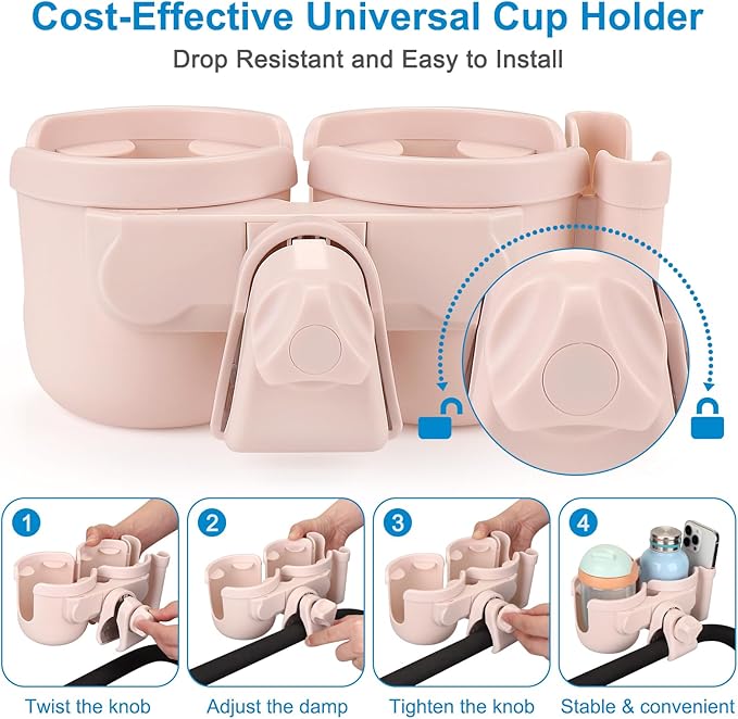 Accmor Stroller Cup Holder with Phone Holder, Bike Cup Holder, Universal Cup Holder for Uppababy Nuna Doona Strollers, 2-in-1 Cup Phone Holder for Stroller Bike Accessory