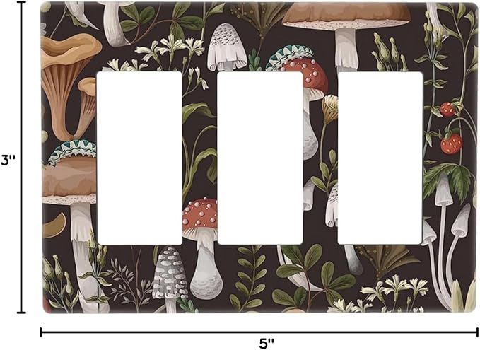Vintage Boho Hippie Plant Mushroom 3 Gang Triple Rocker/Decora Light Switch Wall Plate Cover Decorative Electrical Faceplate Switchplate for Bathroom Living Room Decor