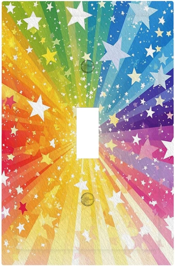 Light Switch Cover Plate Rainbowcolored Rays With White Stars 1 Gang Single Toggle Decorative Switch Plates Wall Plates Electrical Faceplate for Nursery Home Decor
