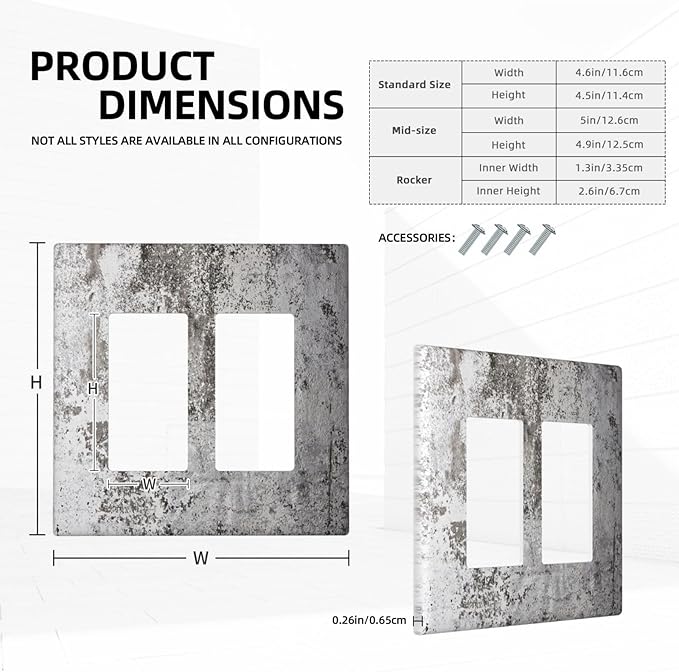 Outlet Covers Gray White Speckled Weathered Concrete Wall 2 Gang Double Rocker Light Switch Cover Plate Decorative Wall Plate GFCI Socket Cover Electrical Switch Plate Covers for Bedroom Home