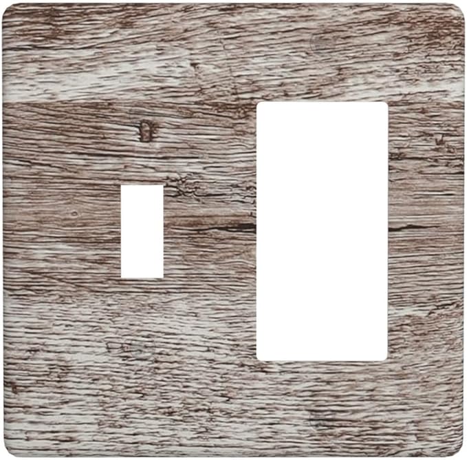 Light Switch Cover Plate Rustic Dark Grey Wood Plank Vintage Texture 2 Gang Toggle Rocker Combo Wall Plates Decorative Switch Plates and Outlet Covers Socket Cover for Farmhouse Home Decor