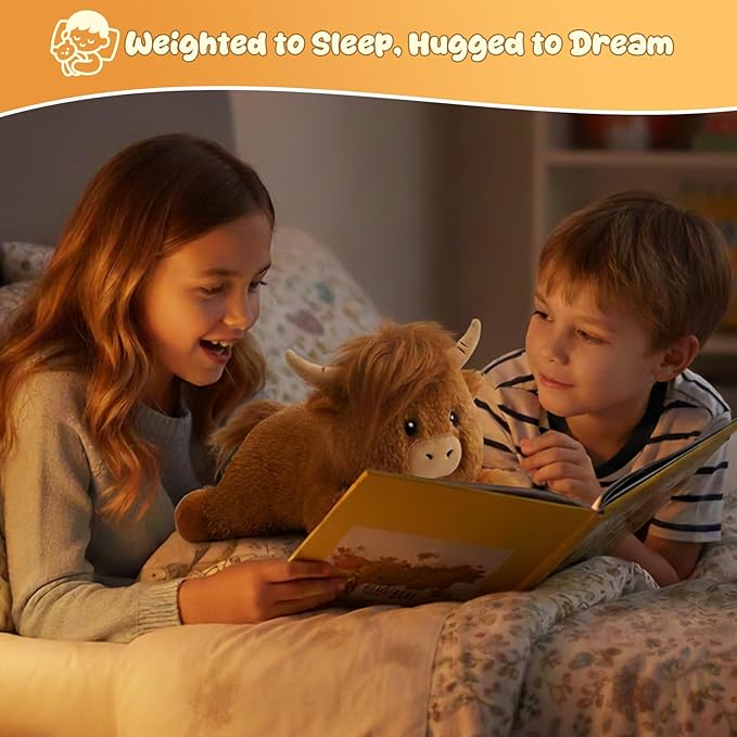 SQEQE Weighted Stuffed Animals Highland Cow, Weighted Highland Cow Plush, Plushies for Comforting Hugs, Soft Highland Cattle Pillow Toy for Kids Adults, Christmas & Valentines Gift 23.6 Inch 3.9 Lbs