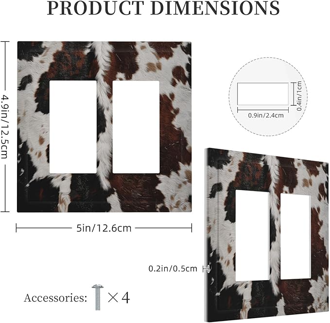 Cowhide Print Abstract Animal Fur Rustic Decorative Outlet Covers 2 Gang Double GFCI Rocker Electrical Wall Panels Light Switch Cover Plate for Farmhouse Home Decor
