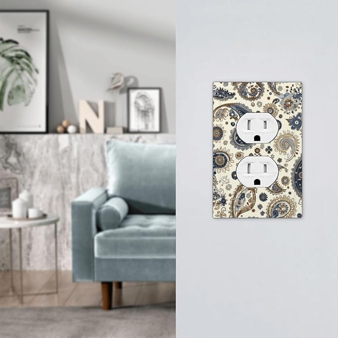 Outlet Covers Doodle Style Floral Abstract Teardrop 1 Gang Duplex Light Switch Cover Decorative Switch Plates Electrical Receptacle Faceplate Wall Plate For Bed Room Living Room Decor