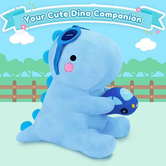 SQEQE Dinosaur Stuffed Animal, Cute Dinosaur Plush Toys with Car, Dino Plushies Anniversary Birthday Gift for Her Girls Boys Boyfriend Girlfriend(Blue,12 inch)