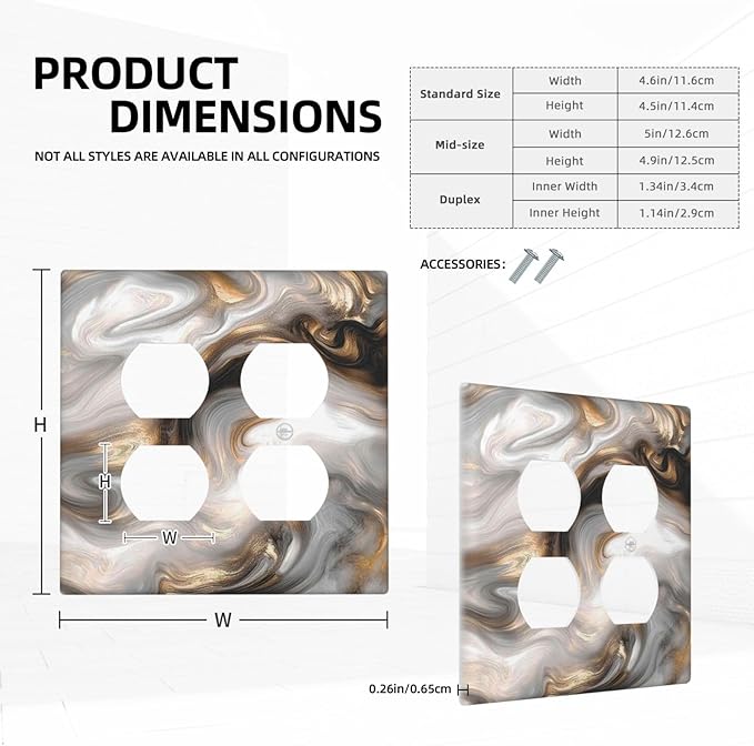 Outlet Covers Grey Brown Swirl Marble Texture 2 Gang Double Duplex Decorative Light Switch Covers Electrical Wallplates Socket Faceplate For Bathroom Kitchen Decor