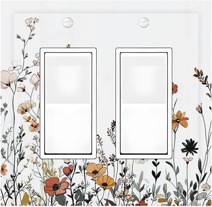 Decorative Outlet Covers Vintage Wildflower Colorful Plants Floral 2 Gang Double Gfci Rocker Electrical Wall Panels Light Switch Cover Plate For Bed Room Living Room Decor