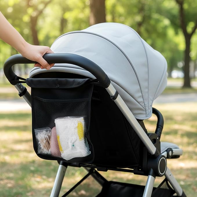 Larrel Universal Stroller Organizer, Stroller Mesh Cargo Net with Non-Slip Adjustable Strap, Diaper Caddy Organizer for Most Brands of Strollers (Black)